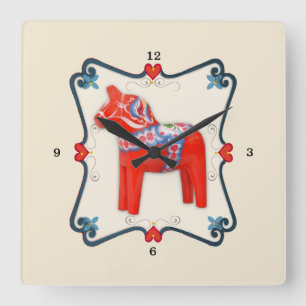Reloj Cuadrado Arte popular del caballo de Dala del sueco