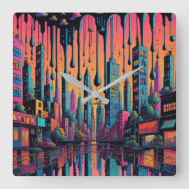 Reloj Cuadrado Arte psicodélico de Drippy City