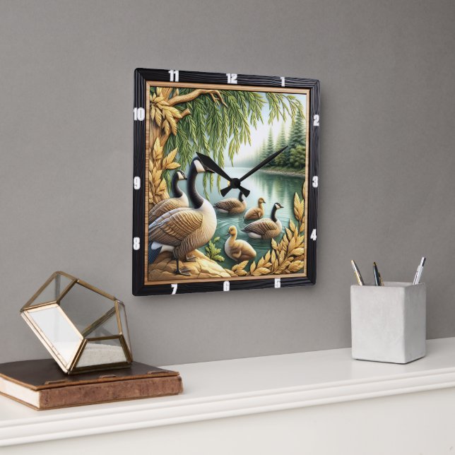Reloj Cuadrado Arte Rústico Geese (Oficina)