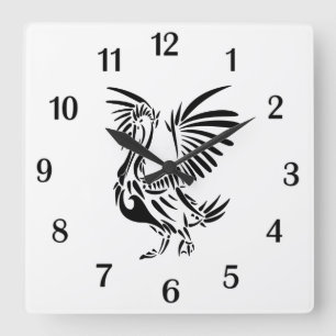 Reloj Cuadrado Arte tribal de pelícano con números negros