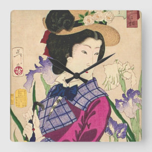 Reloj Cuadrado Arte Ukiyo-e de Woodblock del geisha y del japoné
