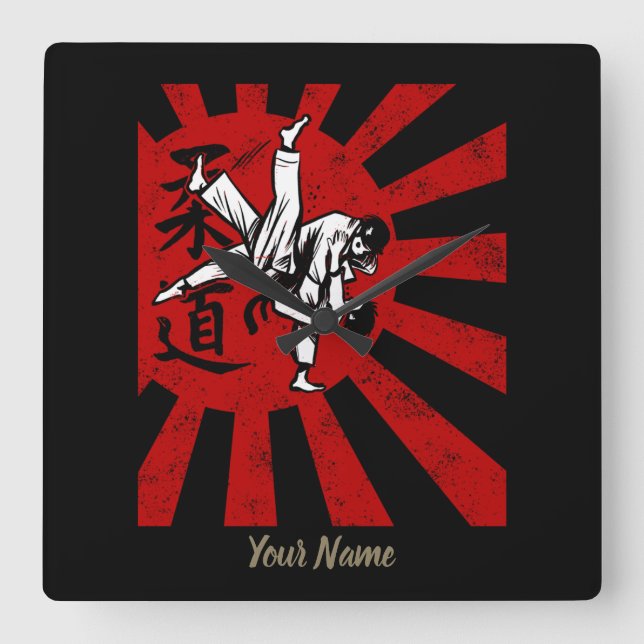Reloj Cuadrado Artes marciales de judo con sol naciente japonés v (Anverso)