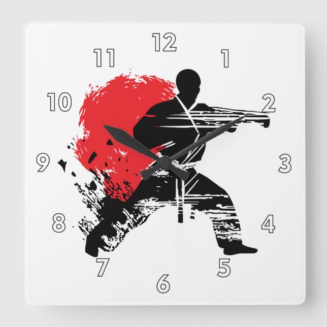 Reloj Cuadrado Artes marciales Karate Combatiendo (Anverso)