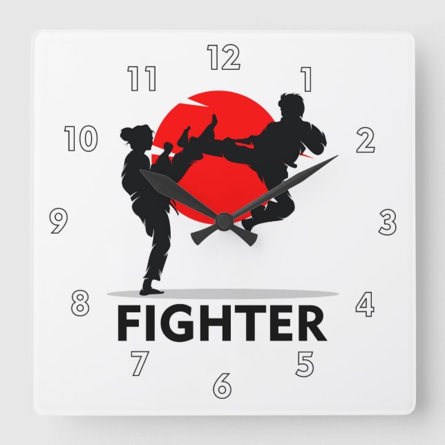 Reloj Cuadrado Artes marciales karate luchan o esparcen (Anverso)