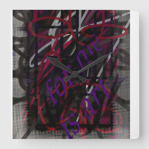 Reloj Cuadrado Artista Rebelde - Diseño abstracto de texto y graf