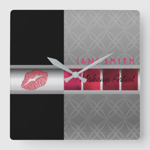 Reloj Cuadrado Artista rojo, rosado, negro y del plata-Maquillaje