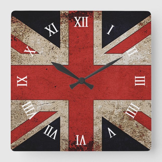 Reloj Cuadrado Artistic Grunge UK flag (Anverso)