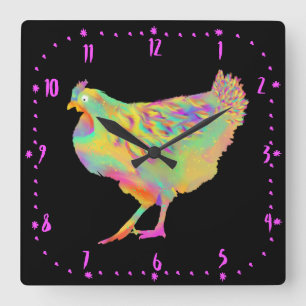 Reloj Cuadrado Artsy Colorous Dancing Chicken Funny Farm Hen Art
