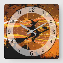 Reloj Cuadrado Artsy, Guay Flying Witch Silhouette Halloween