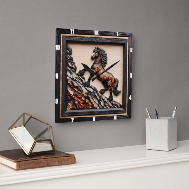 Reloj Cuadrado Ascenso de Haflinger: Personalizado de madera marr (Oficina)