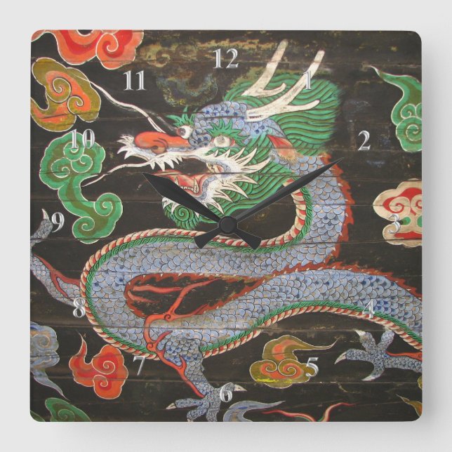 Reloj Cuadrado Asian Art Bright Colorful | Dragon (Anverso)