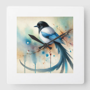 Reloj Cuadrado Asian azurewinged magpie 290924AREF101 - Watercolo