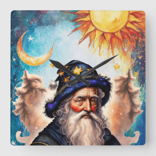 Reloj Cuadrado Asistente Celestial Sol y Luna