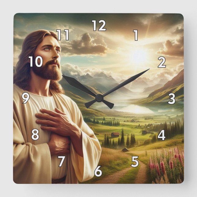 Reloj Cuadrado Asombrosa pintura digital de Jesucristo (Anverso)