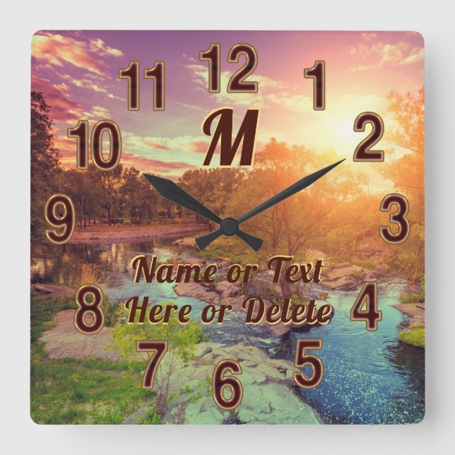 Reloj Cuadrado Asombroso Creek, brillante Sun Set Landscape Clock (Anverso)