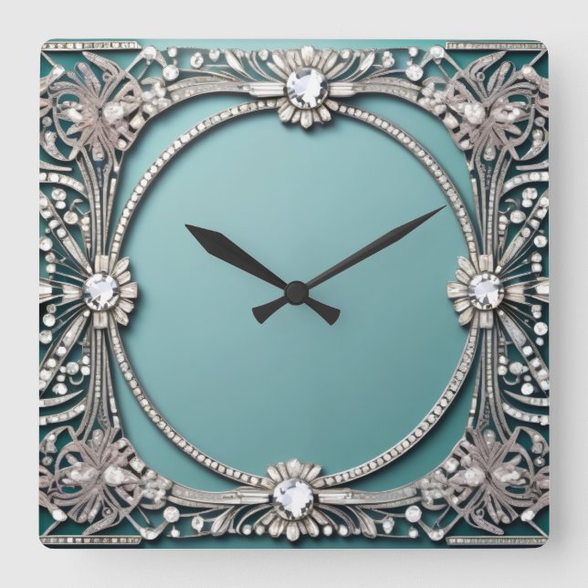 Reloj Cuadrado Aspecto de azul elegante con joyas (Anverso)
