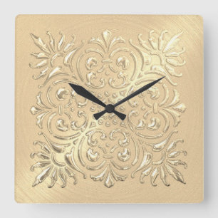 Reloj Cuadrado Aspecto dorado ornamentado con relieve