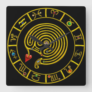 Reloj Cuadrado ASTRAL LABYRINTH GOLD ZODIAC CHART Astrology