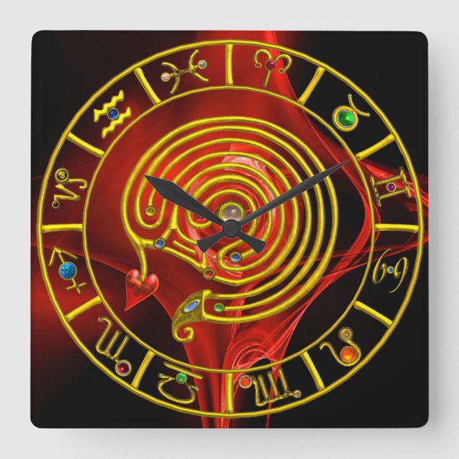 Reloj Cuadrado Astrología CARÁCTICA ASTRAL LABYRINTH GOLD ZODIAC (Anverso)