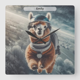 Reloj Cuadrado Astronaut Alpaca en el Espacio Animal Surrealista