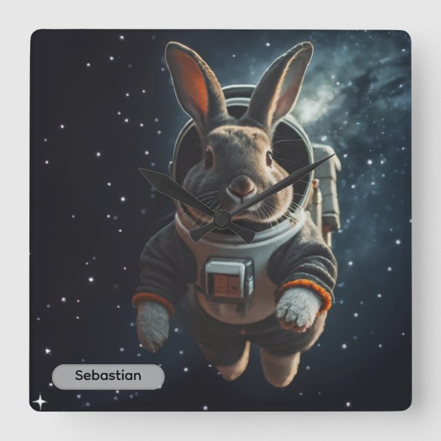 Reloj Cuadrado Astronaut Bunny Space Surreal Animal Custom (Anverso)