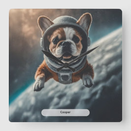 Reloj Cuadrado Astronaut French Bulldog Space Nursery 