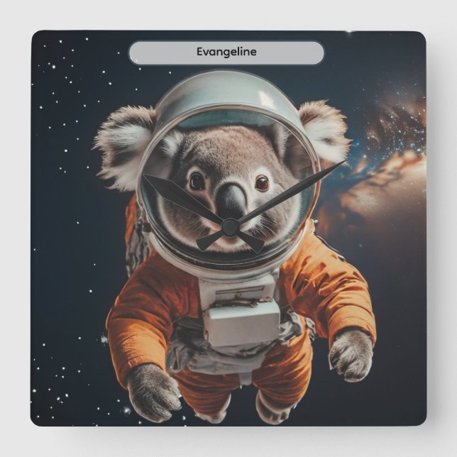 Reloj Cuadrado Astronaut Koala Space Surreal Animal Custom (Anverso)