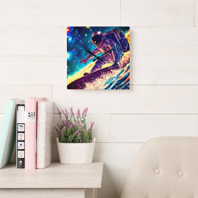 RELOJ CUADRADO ASTRONAUT SURFING ON RIDE THE COSMIC WAVES (Sala de lectura)