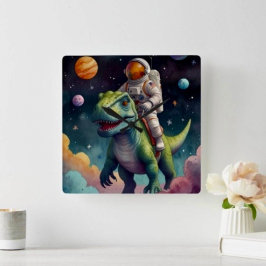 Reloj Cuadrado Astronauta en Dino en el espacio