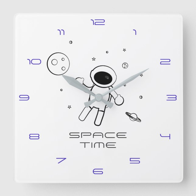 Reloj Cuadrado Astronauta en el espacio - Arte esbozado en blanco (Anverso)