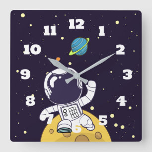 Reloj Cuadrado Astronauta que flota en espacio exterior