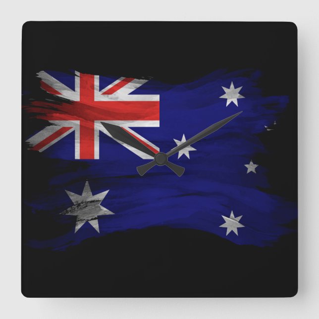 Reloj Cuadrado Ataque de pincel de bandera de Australia, bandera  (Anverso)