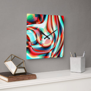 Reloj Cuadrado Ataques rojos curvados, franjas superpuestas