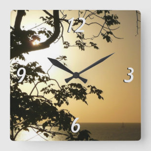 Reloj Cuadrado Atardecer a través de árboles II Fotografía tropic