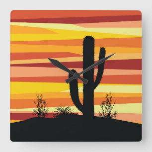 Reloj Cuadrado Atardecer del desierto geométrico