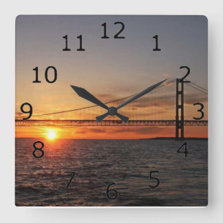 Reloj Cuadrado Atardecer del Puente Mackinac