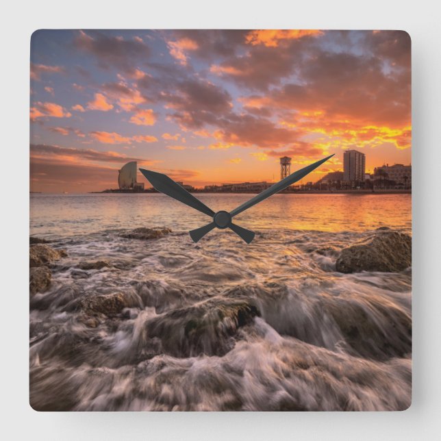 Reloj Cuadrado Atardecer En Barcelona (Anverso)