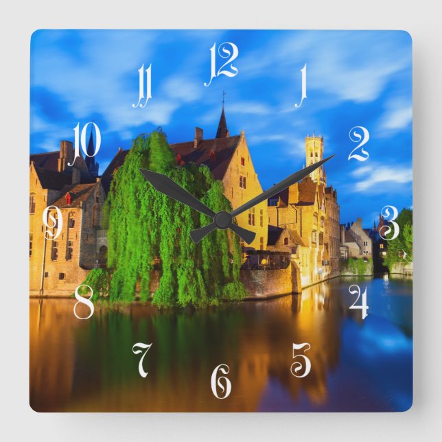 Reloj Cuadrado Atardecer en Brujas. Bélgica (Anverso)