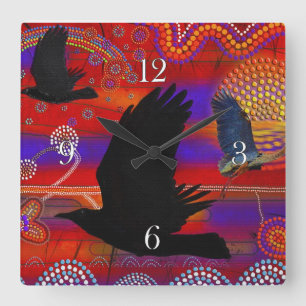 Reloj Cuadrado Atardecer en el lago Wendouree Arte aborigen austr