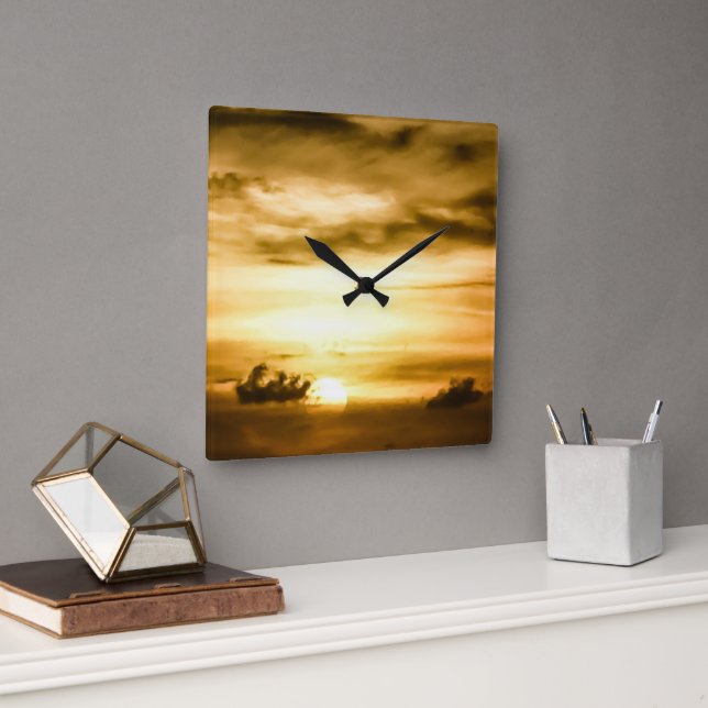 Reloj Cuadrado Atardecer En El Océano Pacífico (Oficina)