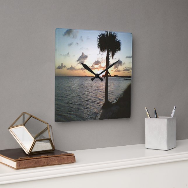 Reloj Cuadrado Atardecer En La Playa (Oficina)