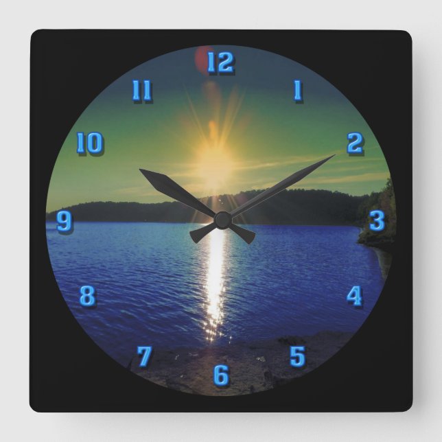 Reloj Cuadrado Atardecer sobre el agua (Anverso)