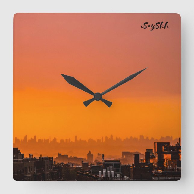 Reloj Cuadrado Atardecer sobre la ciudad (Anverso)