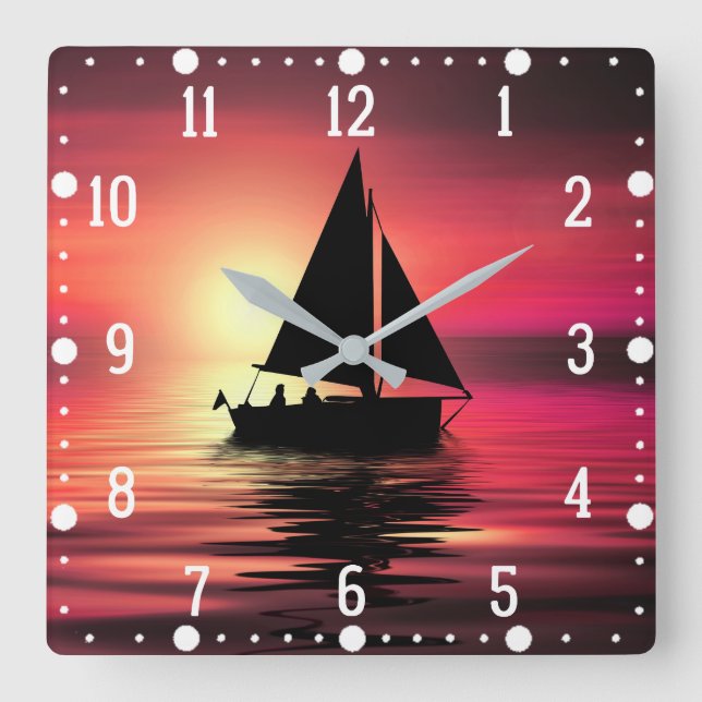 Reloj Cuadrado Atardecer, velero en el mar-39186 (Anverso)