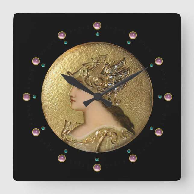 RELOJ CUADRADO ATHENA PORTRAIT WITH GOLDEN HELMET AND GRYPHONS (Anverso)