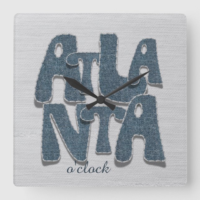 Reloj Cuadrado Atlanta Denim Letter Wall Clock (Anverso)