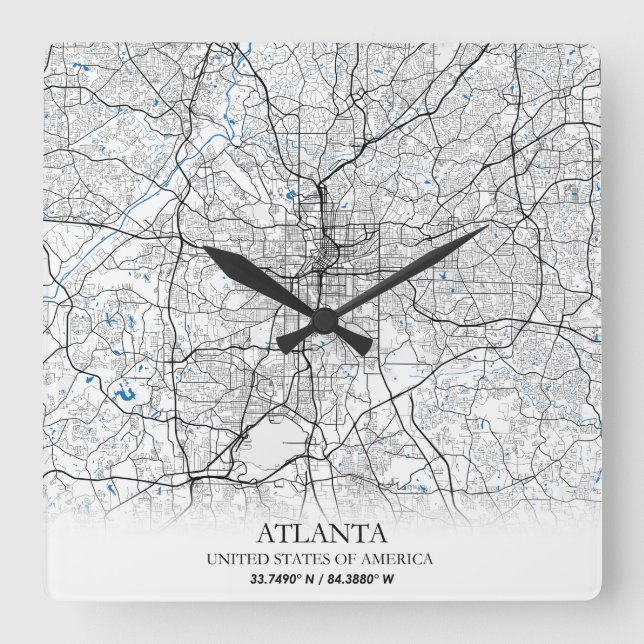 Reloj Cuadrado Atlanta Georgia USA Travel City Map (Anverso)