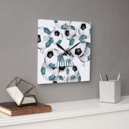 Reloj Cuadrado Atleta personalizado nombre fútbol negro verde azu