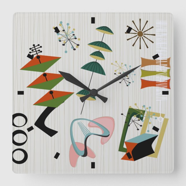Reloj Cuadrado Atómico retro de la Eames-Era inspirado (Anverso)
