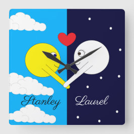 Reloj Cuadrado Atracción de opositores: Sol y luna enamorados